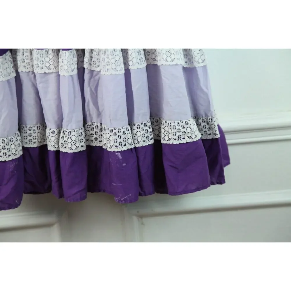 FLAW Vintage Handmade Square Dance Dress Purple Ruffle Cottagecore M Cupcake - Picture 12 of 15